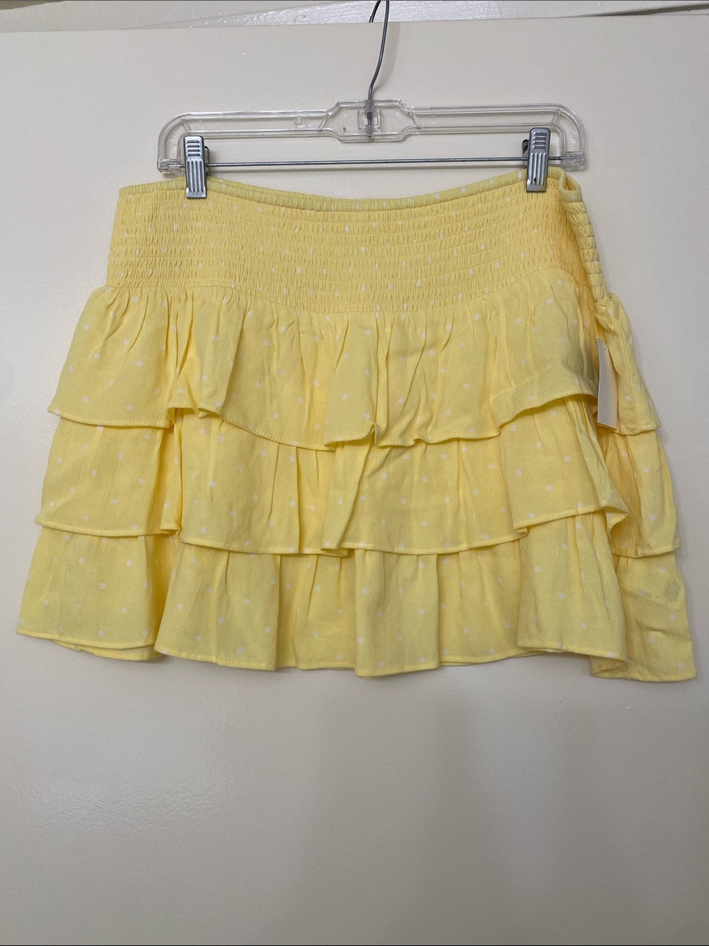 Yellow Ruffle Polka Dot  Tiered Mini Skirt